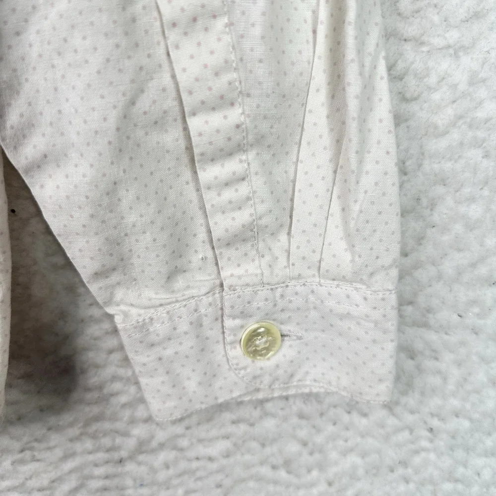 Vintage Panda Bamboo Embroidered Button Down Shirt White Mini Polka Dots Mens‎ M